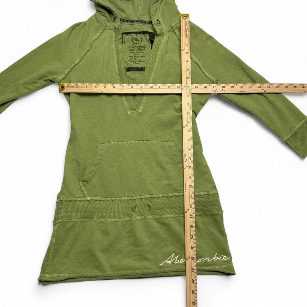 Y2K vintage Abercrombie & Fitch green cotton & hooded mini dress logo size large - Picture 7 of 8